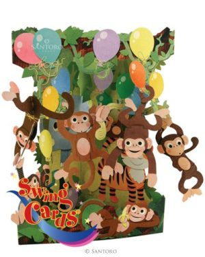 Santoro Monkey Party 3D Pop-Up Swing Card - Greetings and Birthday Card
