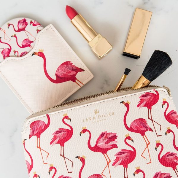 Flamingo Small Luxury Cosmetic Bag - Sara Miller London and mirror