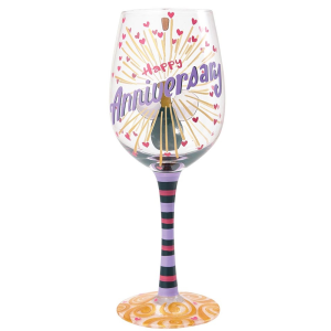 Lolita Happy Anniversary Hand Painted Wine Glass