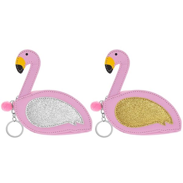 Silver gold Glitter Flamingo Coin Purse Keyring - Lesser and Pavey