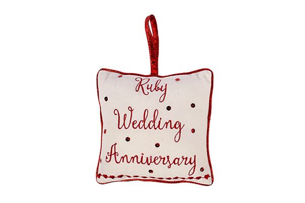 Ruby Wedding Anniversary Cushion Hanger, 18x18cm
