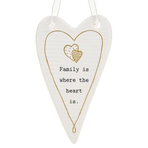 'Family Is Where The Heart Is' Ceramic Heart Hanging Plaque - Thoughtful Words