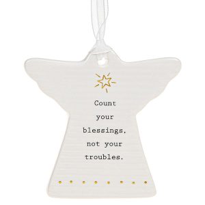 'Count Your Blessings, Not Your Troubles' Ceramic Guardian Angel Hanging Plaque - Thoughtful Words