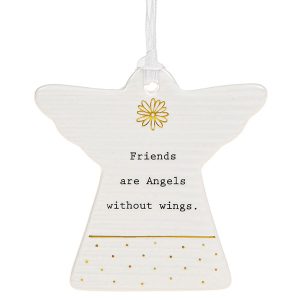 'Friends Are Angels Without Wings' Ceramic Guardian Angel Hanging Plaque - Thoughtful Words
