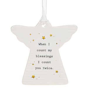 'When I Count My Blessings I Count You Twice' Ceramic Guardian Angel Hanging Plaque - Thoughtful Words