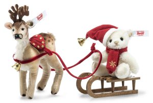 Steiff 2020 Christmas Teddy Bear and Reindeer Sleigh Set - Limited Edition EAN 006067
