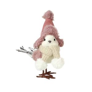 Standing Bird with Pink Hat and Cream Scarf Decoration,15 x 9 x 15 cm - Heaven Sends