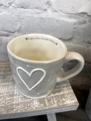 Taupe Embossed Heart Mug With Dots