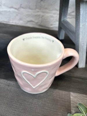 Pink Embossed Heart Mug With Dots