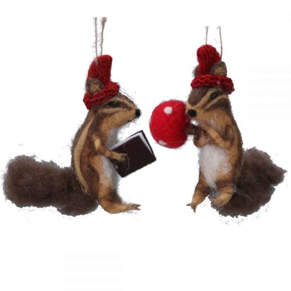 Felted Wool Chipmunk with Book Hanging Decoration, 12 cm - Gisela Graham