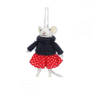 Felted Wool Mouse with Jumper Hanging Decoration, 14 cm - Gisela Graham