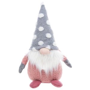 Pink & Grey Fat Gonk with Spotted Hat - 33 x 14 cm