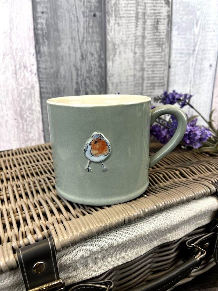 Stoneware Embossed Robin Mug