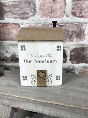 Welcome To Our Sanctuary Wooden House Block Ornament - Langs