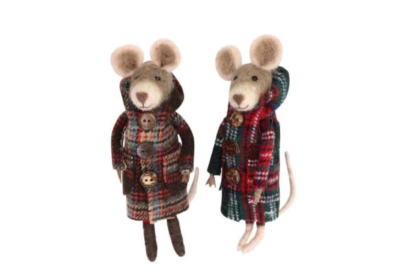 Wool Mouse in Plaid Coat Decoration, Brown red green - Gisela Graham