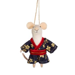 Kimono Felted Wool mouse Decoration, 12 cm - Sass and Belle