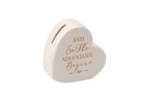 'And So The Adventure Begins' Ceramic Heart Shaped Money Bank - CGB Giftware