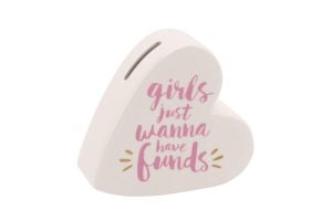 Girls Just Wanna Have Funds Ceramic Heart Shaped Money Bank - CGB Giftware