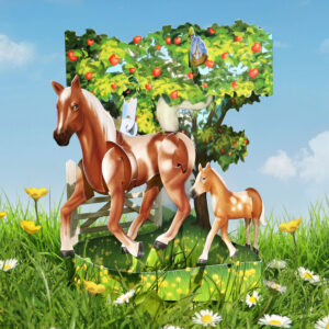Santoro Horse and Foal 3D Pop-Up Swing Card - Greetings and Birthday Card