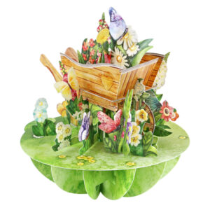 Santoro Wheelbarrow Of Flowers Pirouettes 3D Pop-Up Card - Greetings and Birthday Card