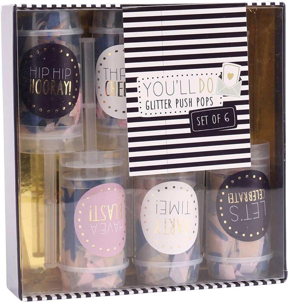 'You'll Do' Set of 6 Glitter Confetti Push Pops for Celebrations - CGB Giftware