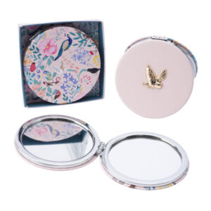 British Birds Owl Floral Pink Compact Mirror