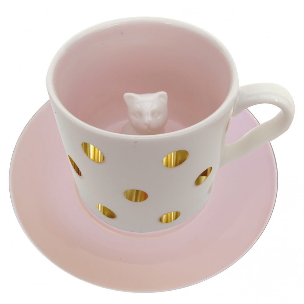 Spotty Cat Cup and Saucer - Disaster Designs