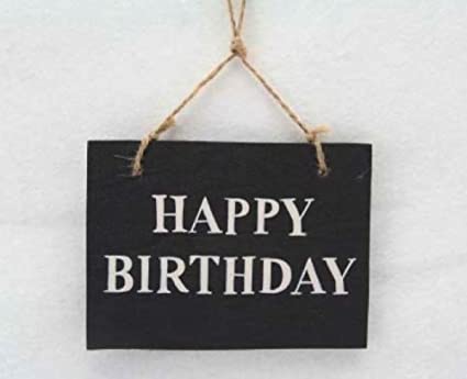 Gisela Graham - Black and White Happy Birthday Hanging Sign, 11 x 8 cm