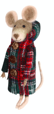 Wool Mouse in Plaid Coat Decoration, Red and Green - Gisela Graham