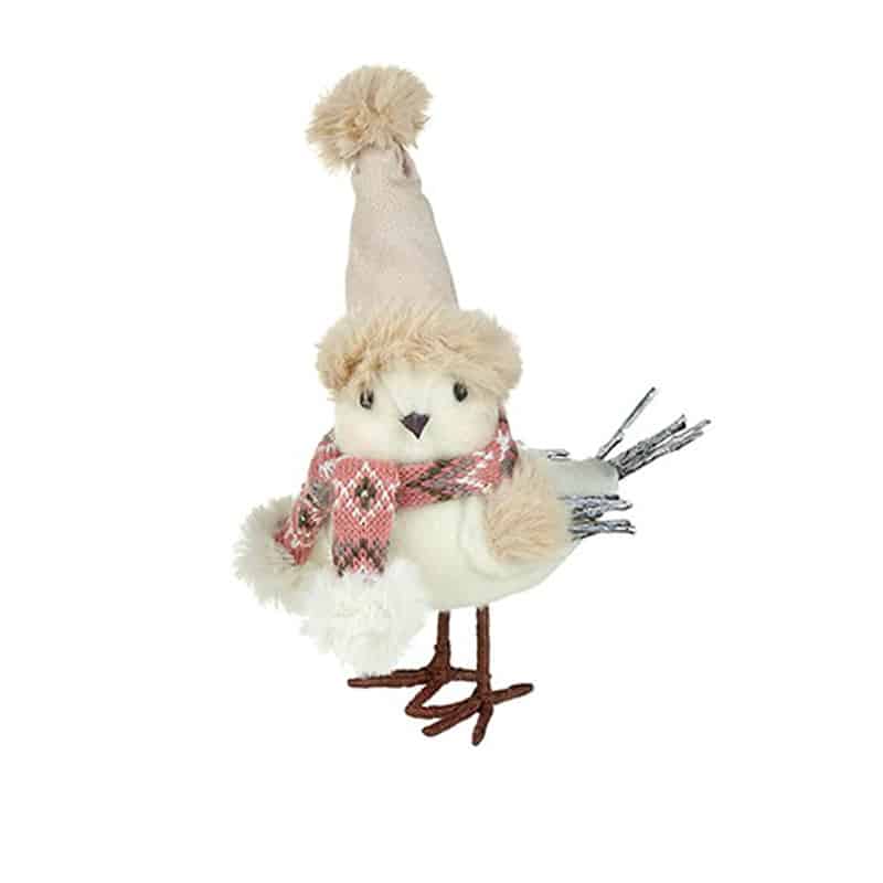 Standing Bird with Cream Hat and Pink Scarf Decoration, 15 x 9 x 15 cm - Heaven Sends