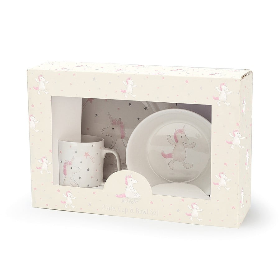 Jellycat Bashful Unicorn Bowl, Cup & Plate Set