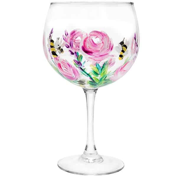 Hand Painted Bees Flower Gin Glass