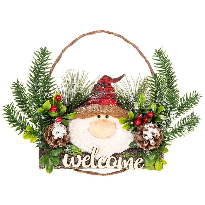 Jolly Santa Welcome Christmas Decoration Wreath Hanger, 28 x 37 cm - Shudehill