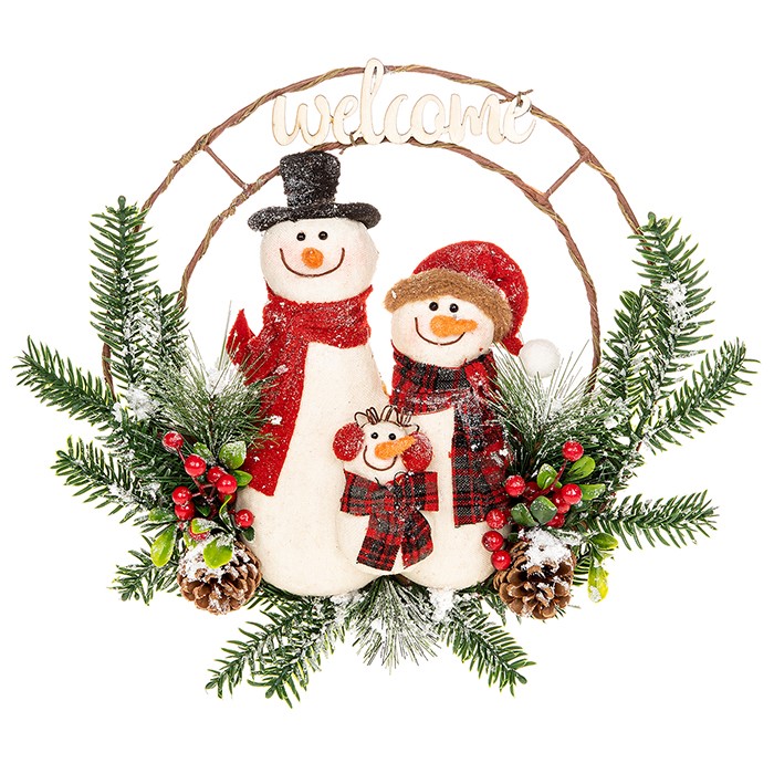 Jolly Snowman Family Christmas Wreath Decoration, 38 x 39 cm - Shudehill