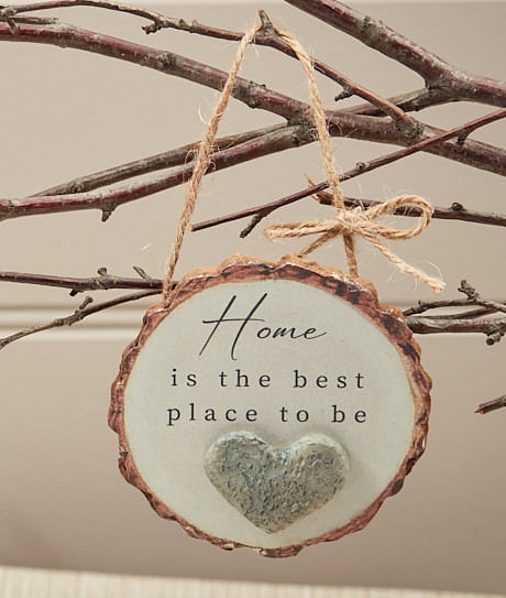'Home Is the Best Place To Be' Rustic Bark Hanging Pebble Plaque - Langs