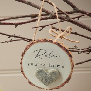 'Relax You're Home' Rustic Bark Hanging Pebble Plaque - Langs