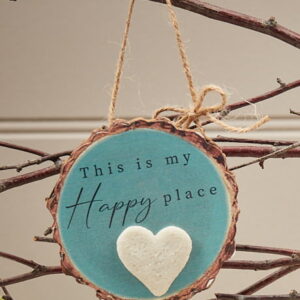 'This is My Happy Place' Rustic Bark Hanging Pebble Plaque - Langs