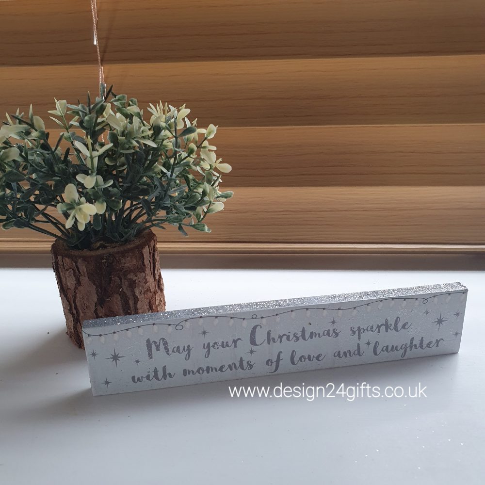 'May Your Christmas Sparkle With Moments of Love and Laughter' Winter Glitter Standing Block Plaque - Langs