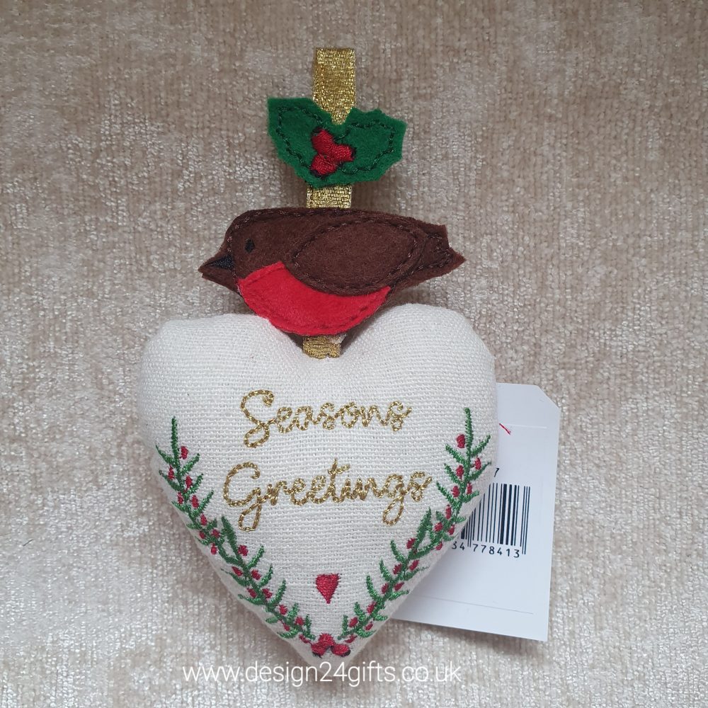 Felt Robin Heart Cushion Hanger 'Seasons Greetings' - 14 cm - Langs