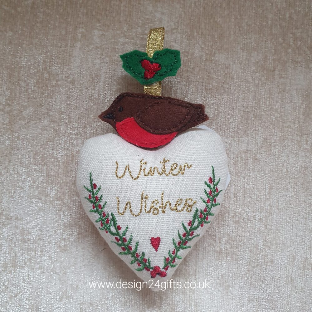 Felt Robin Heart Cushion Hanger 'Winter Wishes' - 14 cm - Langs