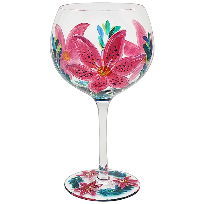 Hand Painted Lily Flower Gin Glass
