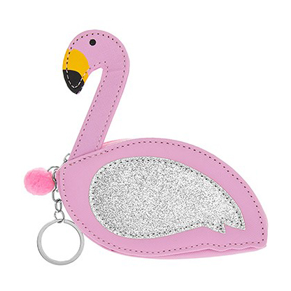 Silver Glitter Flamingo Coin Purse Keyring - Lesser and Pavey
