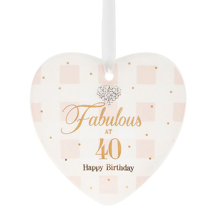 Mad Dots 'Fabulous At 40' Happy Birthday Ceramic Heart Hanger
