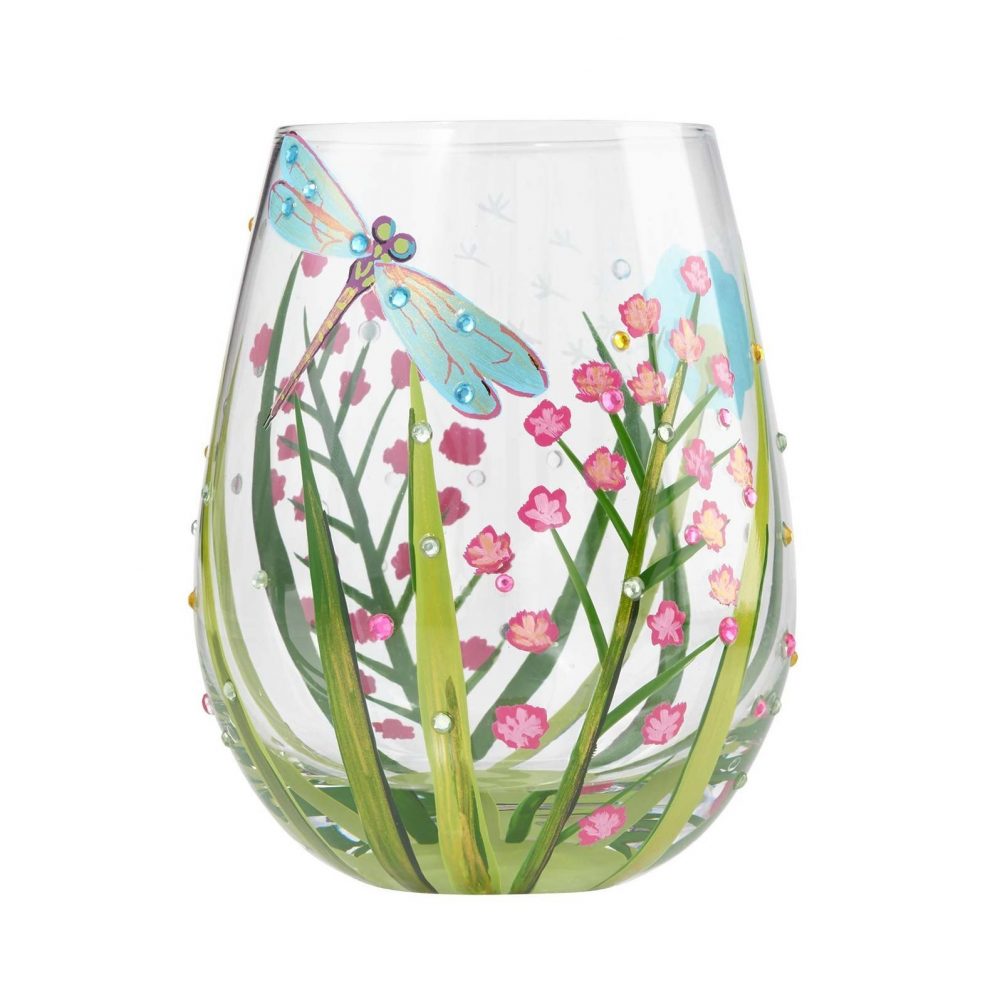 Lolita Dragonfly Hand Painted Stemless Wine Glass Tumbler