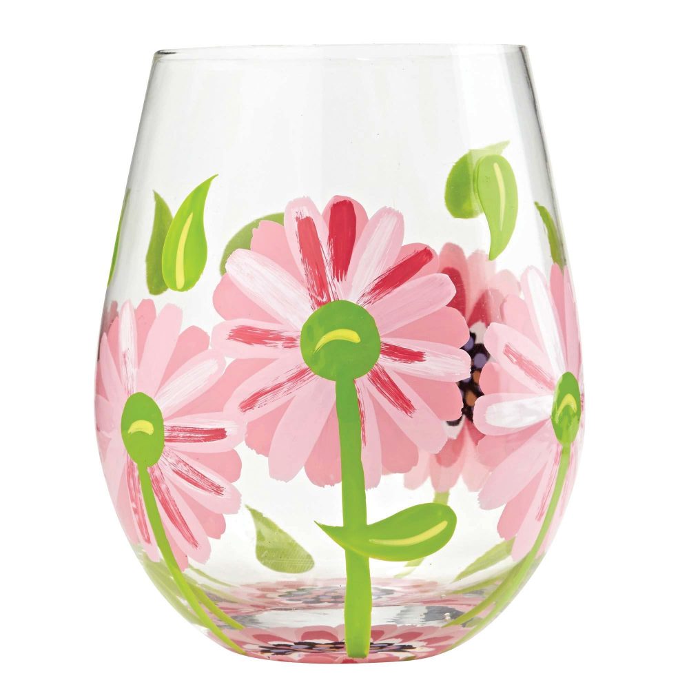 Lolita Oops a Daisy Hand Painted Stemless Wine Glass Tumbler