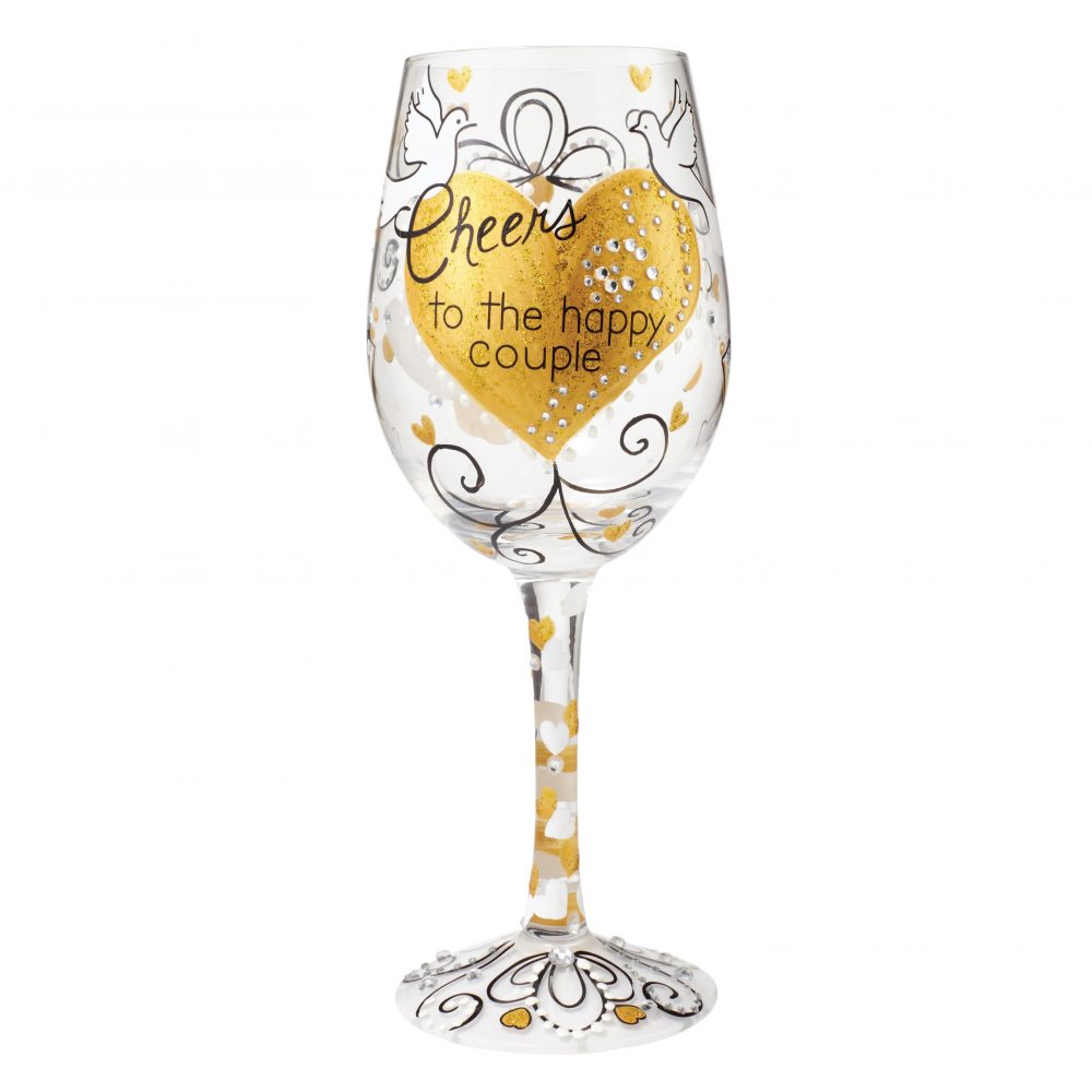 Lolita Cheers to the Happy Couple Hand Painted Wine Glass