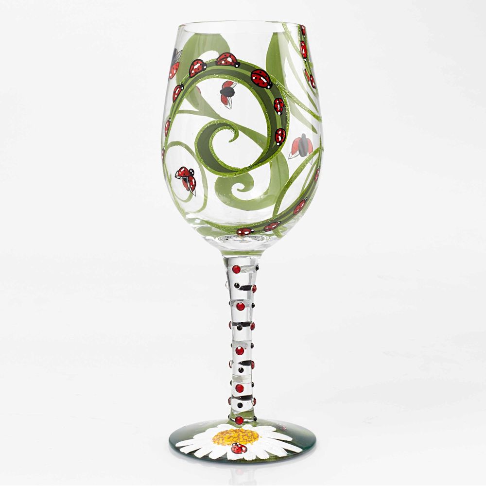 Lolita Ladybug Blown Hand Painted Wine Glass