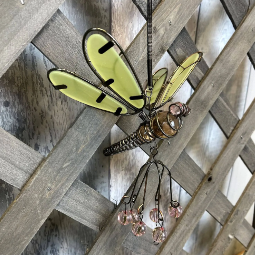 Metal and Glass Dragonfly Suncatcher Hanging Garden Ornament - Langs