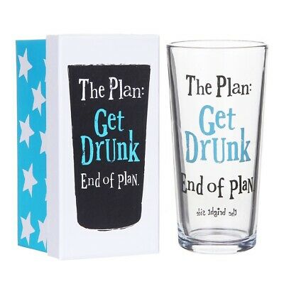 'The Plan: Get Drunk, End of Plan' Glass In Box - The Bright Side