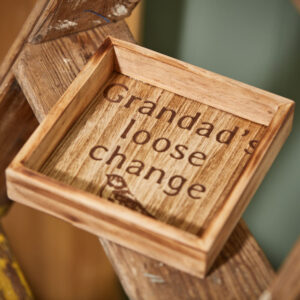 Grandads Loose Change Wooden Coin Tray With Etched Bird - Langs